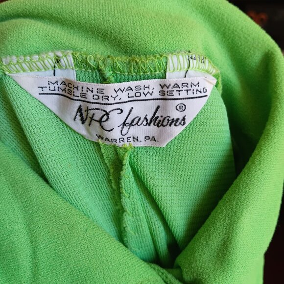 Medium Vintage 70's Lime Green Mod Button-Up Long Sleeve Blouse - Picture 7 of 7